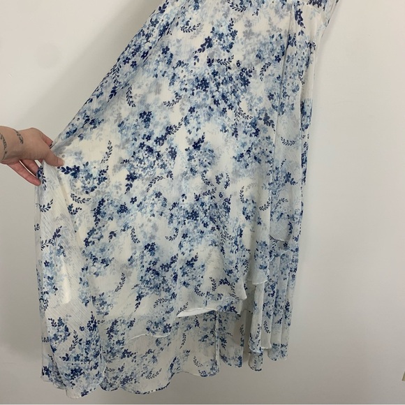 Calvin Klein High Low Midi Dress White Blue Floral Print Size 8 - Picture 5 of 12